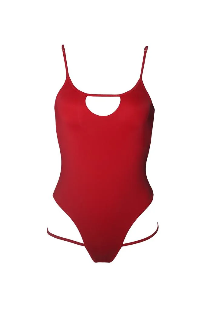 Hamade Activewear Hollow Front Bodysuit - Red