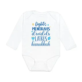 Hanukkah Fun Long Sleeve Bodysuit - White