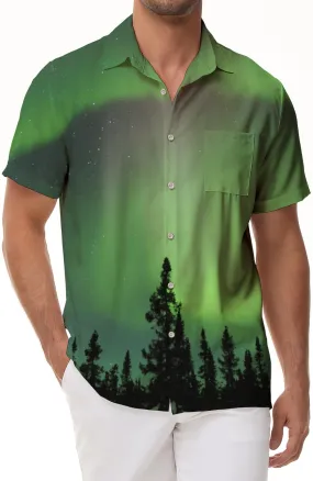 Hawaii Men's Shirt Styles Northern Lights Tropical Fashion Casual Lapel Beach Short Sleeve Shirt Tops