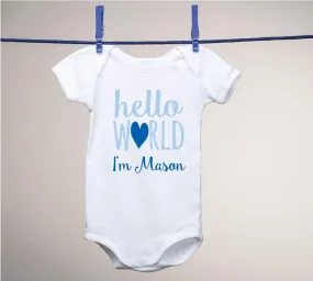 Hello World with Heart Personalized Baby Onesie