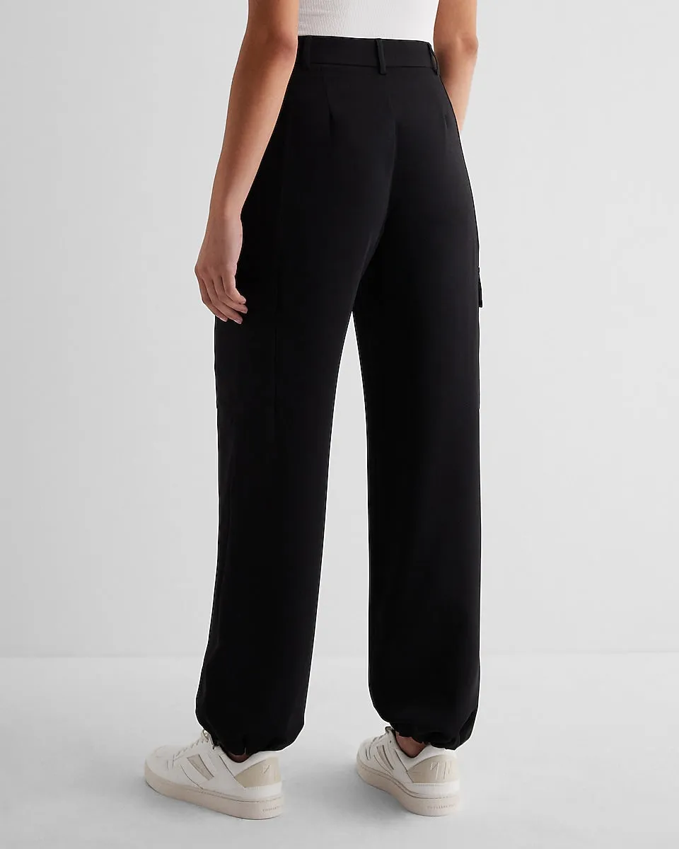 High Waisted Convertible Hem Cargo Trouser Pant in Pitch Black