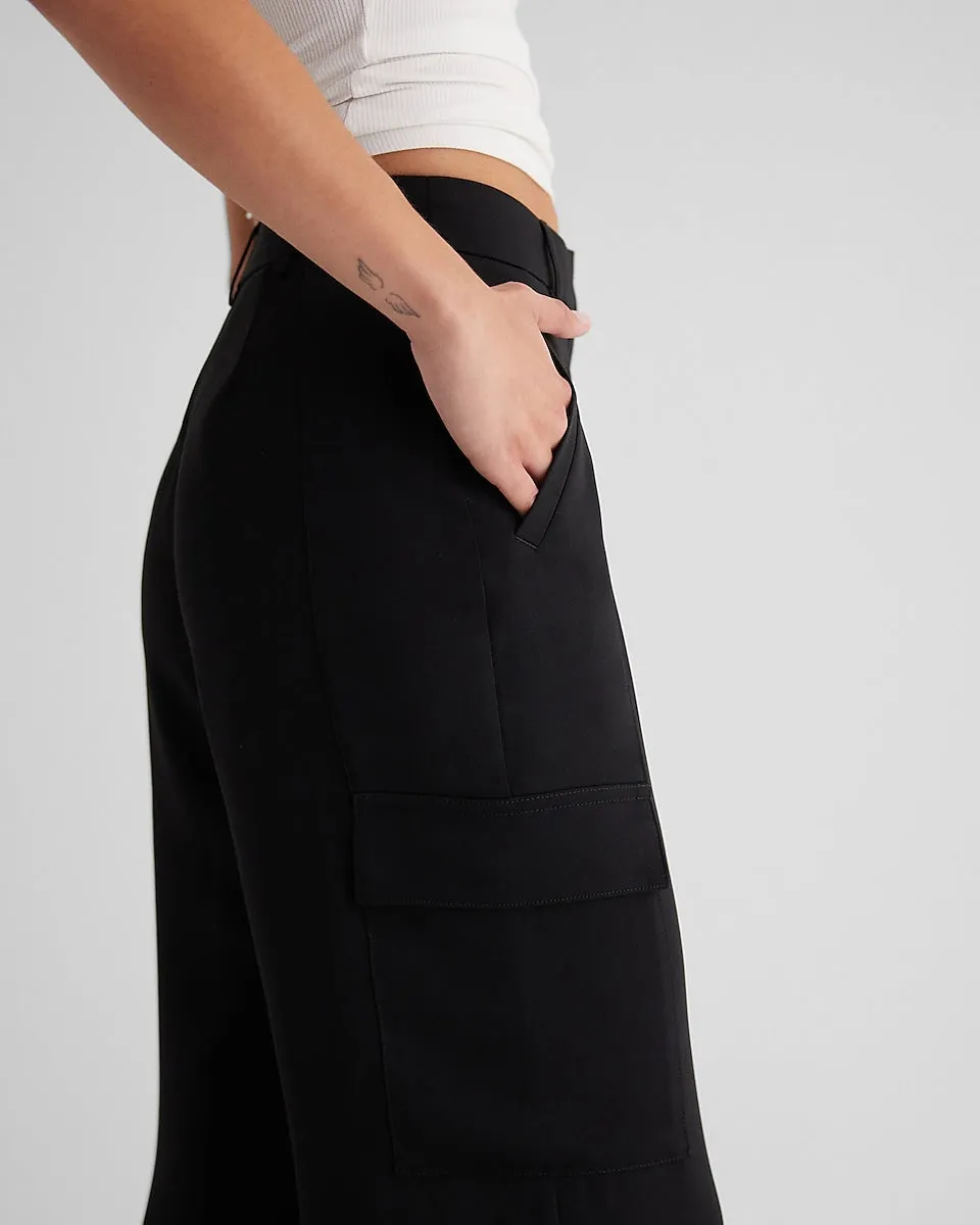 High Waisted Convertible Hem Cargo Trouser Pant in Pitch Black