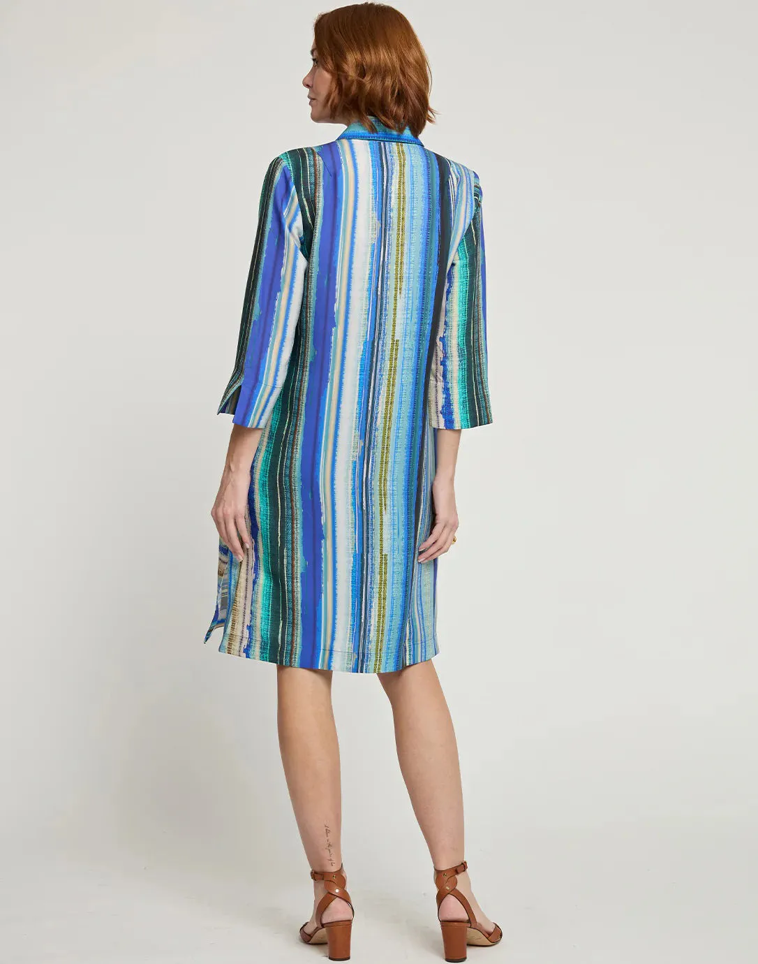 HINSON WU - CHARLOTTE 3/4 SLLEVE TENCEL TEXTURED STRIPE DRESS