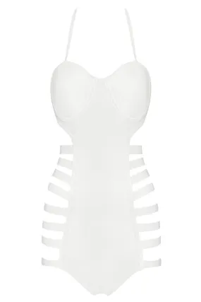 Honey Couture RORY White Bustier Halter Monokini Swimwear