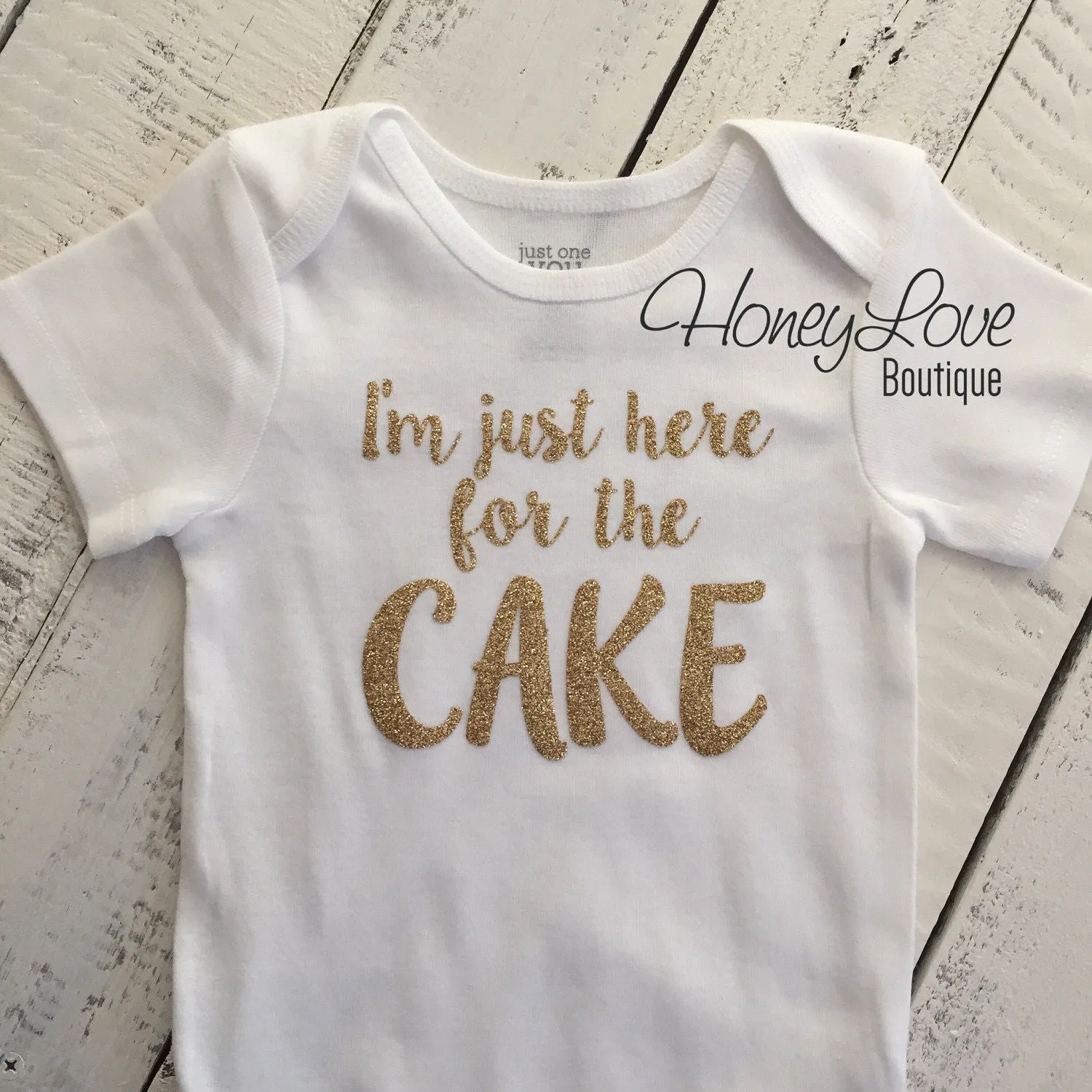 I'm just here for the CAKE! - Silver or Gold glitter bodysuit or t-shirt