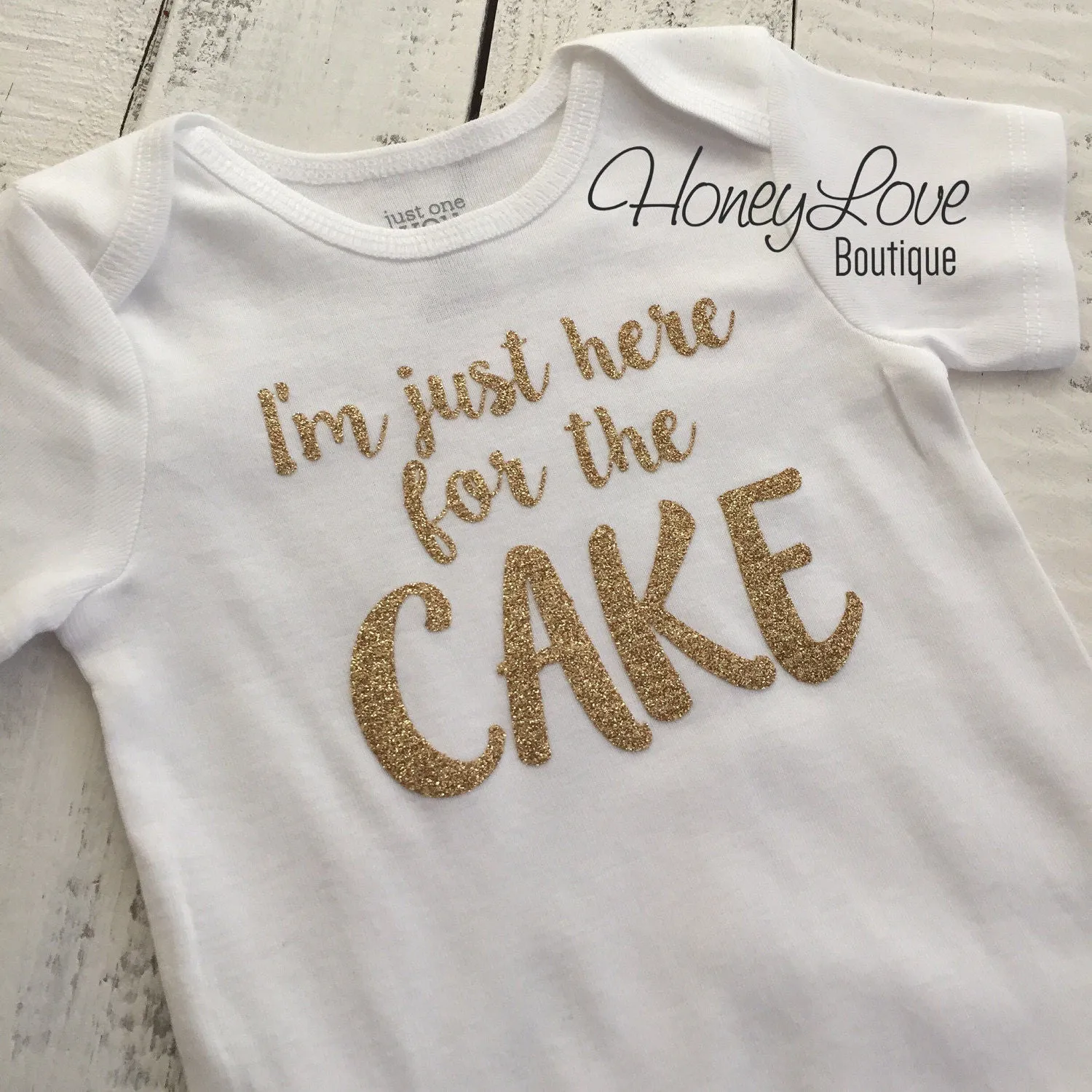 I'm just here for the CAKE! - Silver or Gold glitter bodysuit or t-shirt