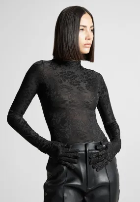 Jacquard Bodysuit with Gloves - Black