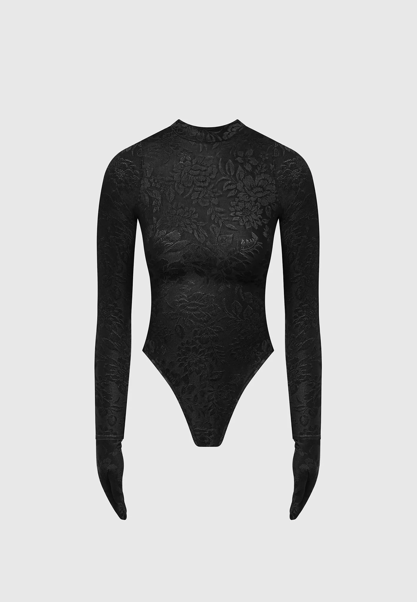 Jacquard Bodysuit with Gloves - Black