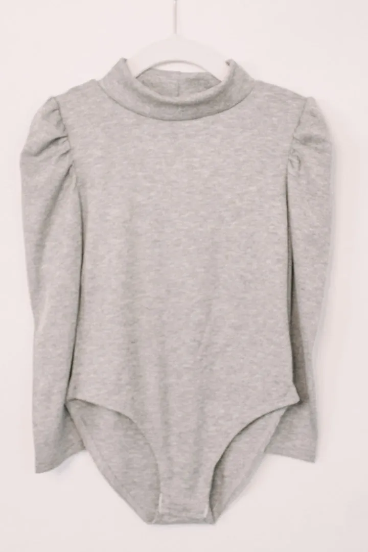 Jade Puff Sleeve Bodysuit in Gray