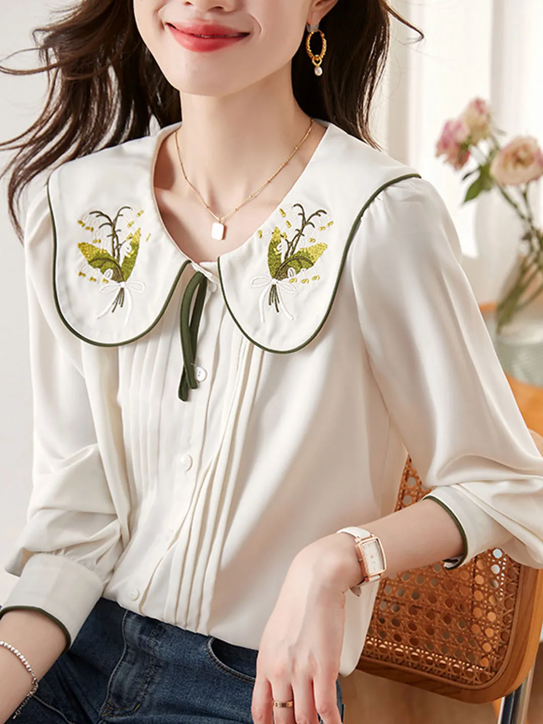 Jessica Vacation Doll Collar Embroidered Shirt