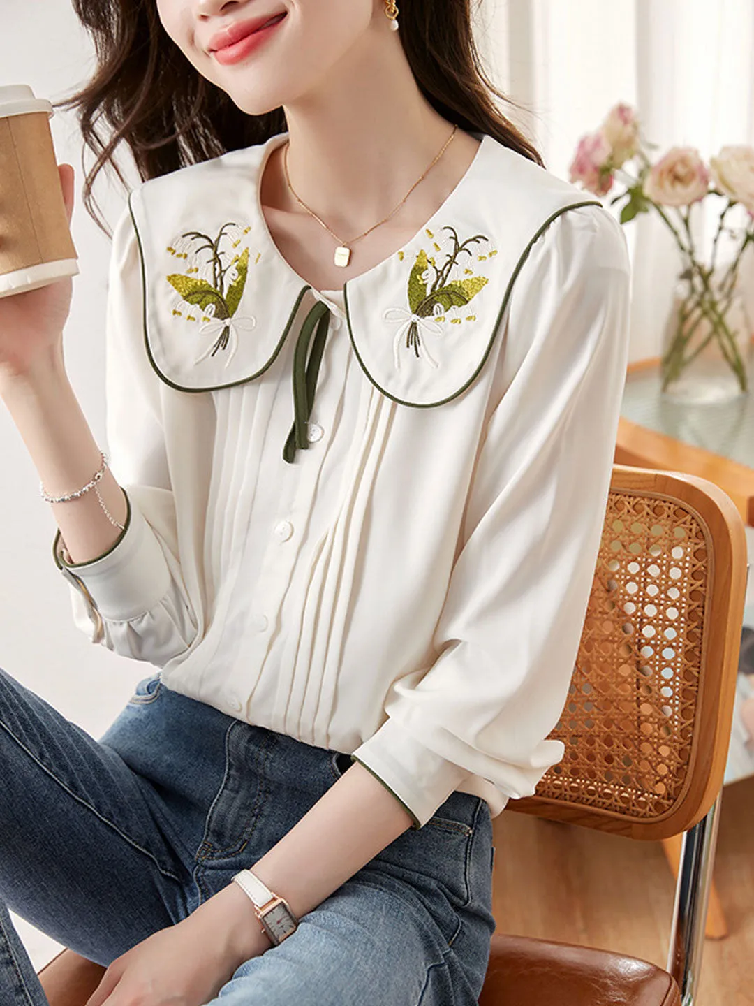 Jessica Vacation Doll Collar Embroidered Shirt