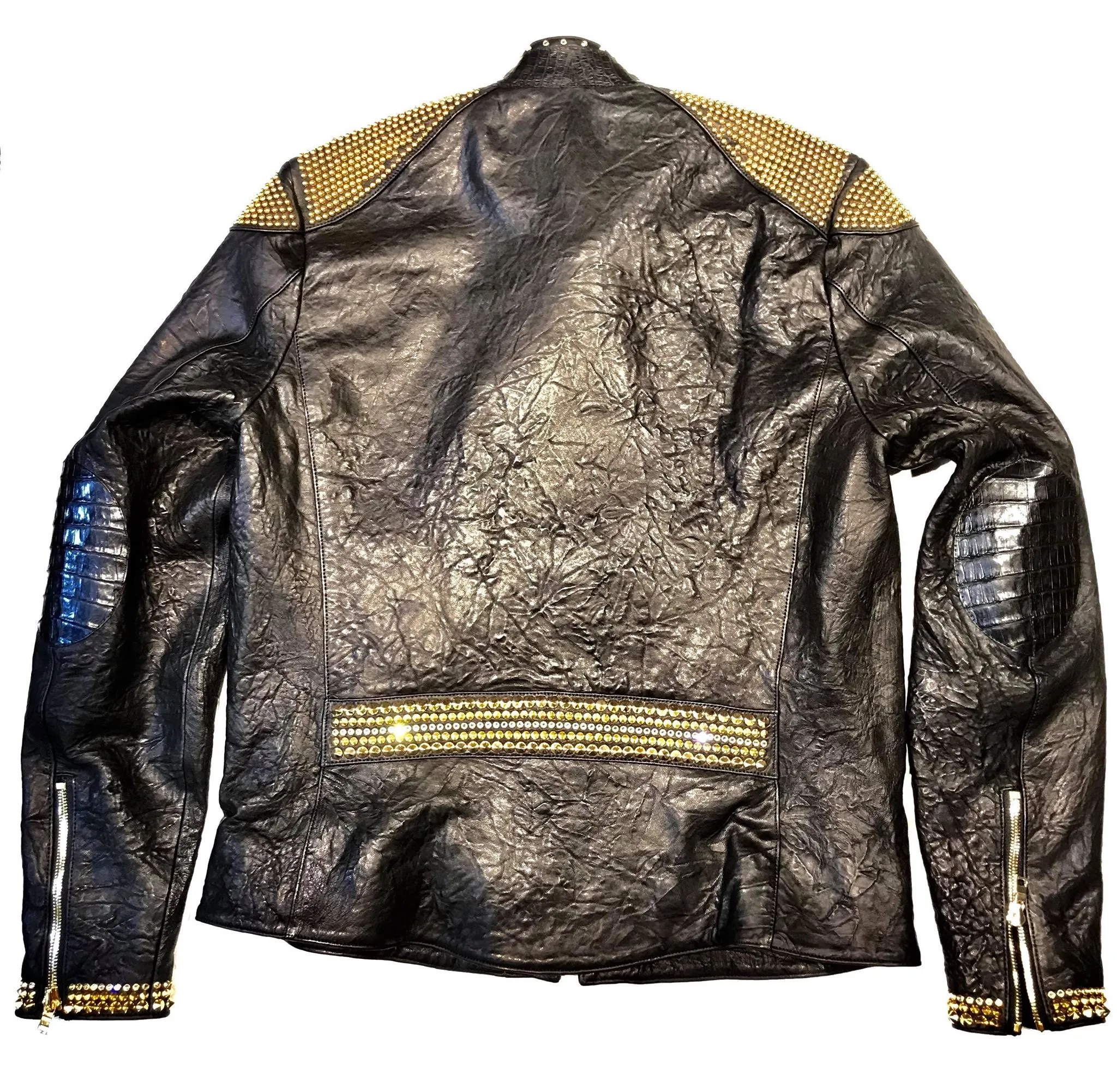 Kashani Alligator Studded Swarovski Lambskin Bomber Jacket