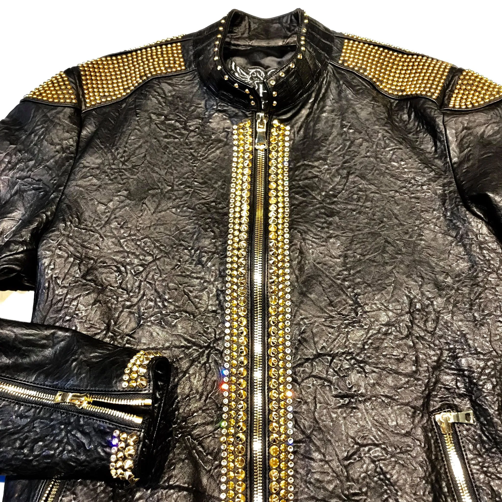 Kashani Alligator Studded Swarovski Lambskin Bomber Jacket