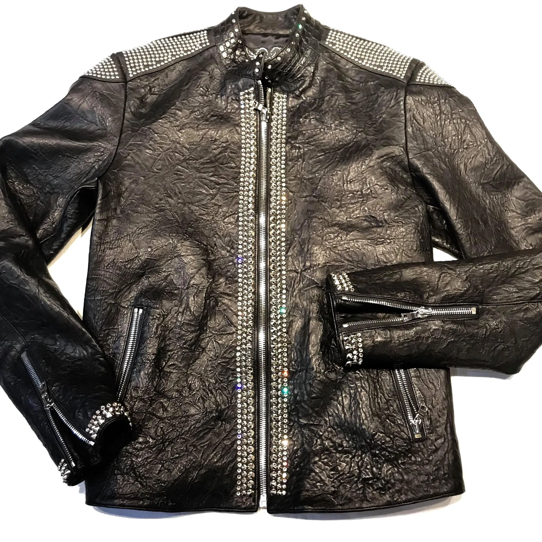 Kashani Alligator Studded Swarovski Lambskin Bomber Jacket