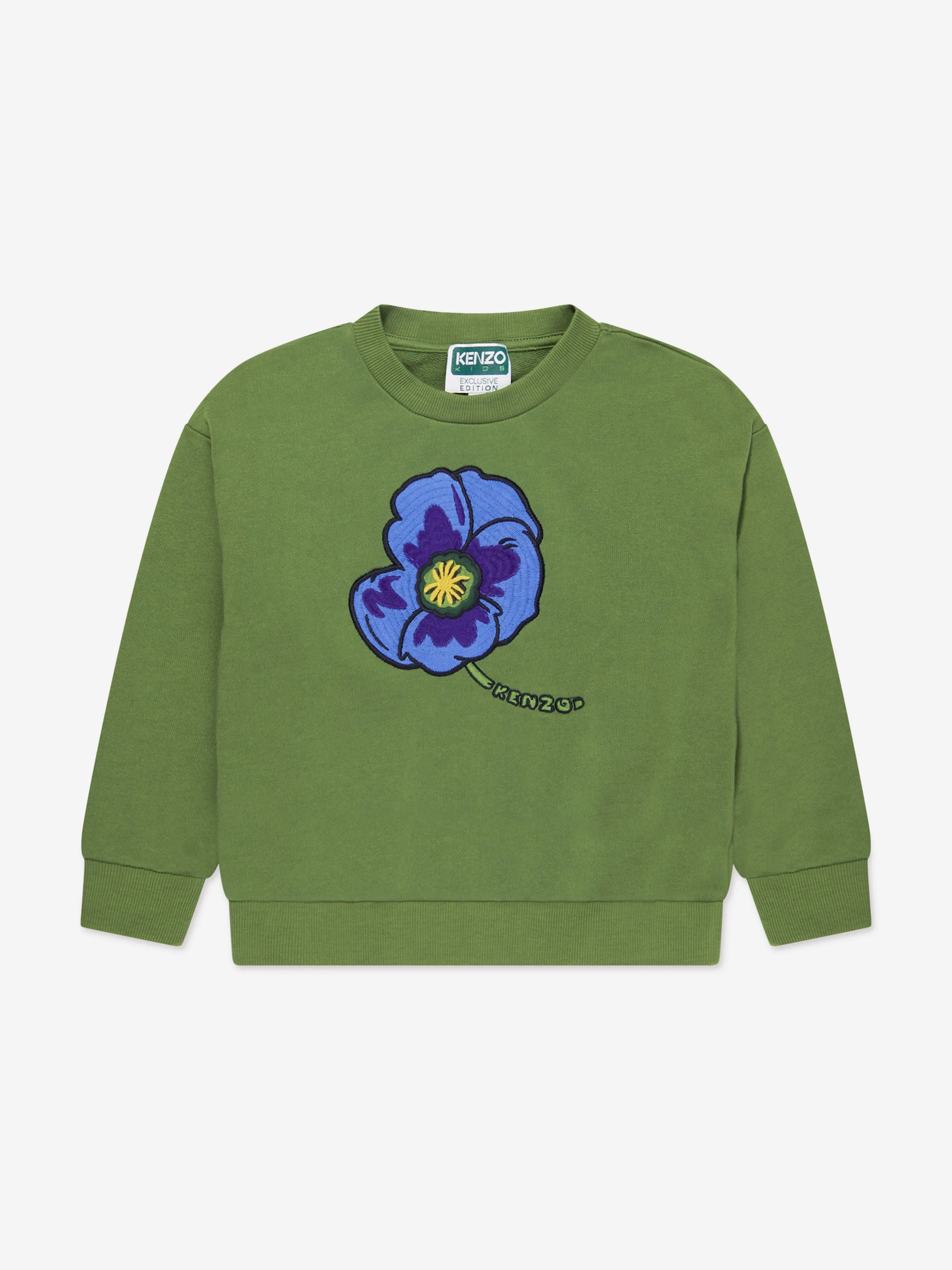 KENZO Boys Organic Cotton Flower Sweatshirt in Khaki