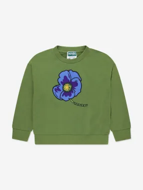 KENZO Boys Organic Cotton Flower Sweatshirt in Khaki