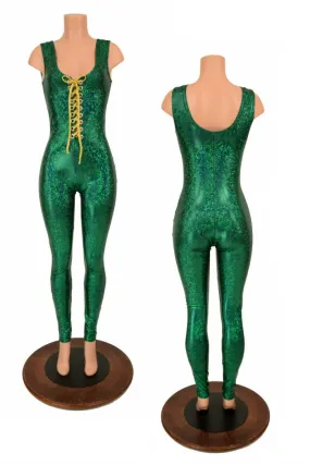 Lace Up Green Holographic Catsuit