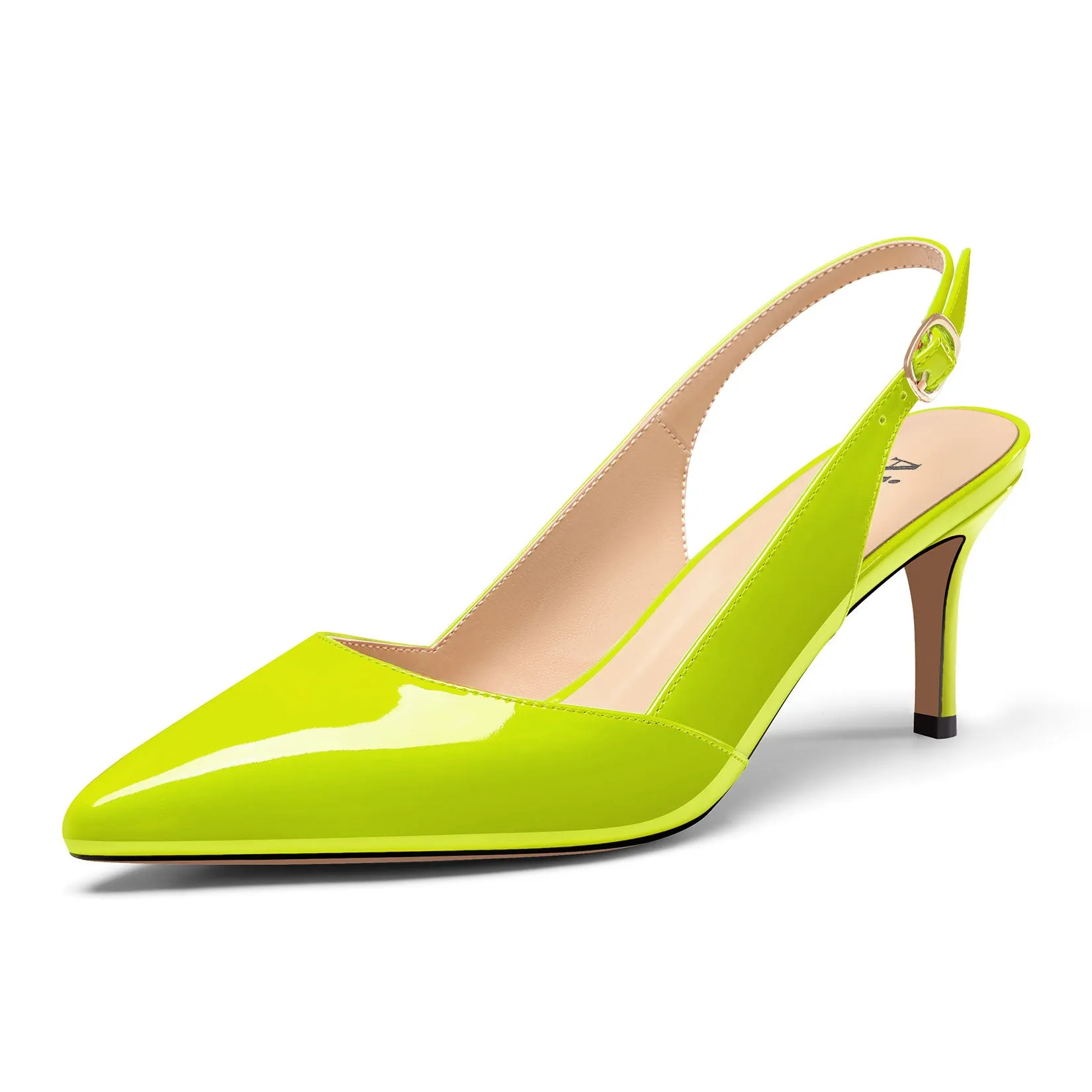 Ladies' Pointed Toe Slingback Pumps 2.3-Inch Heel, Alluringly Sleek with Patent Leather Finish, Fashionably Versatile Shoes