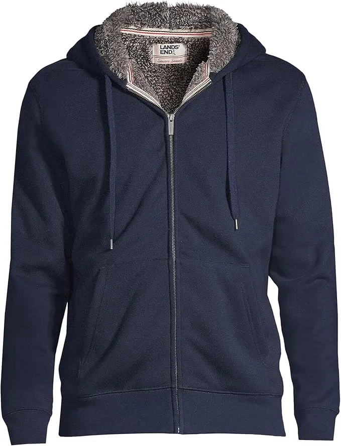 Lands' End Men's Serious Sweats Full Zip Sherpa Fleece Hoodie - Navy