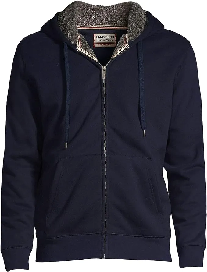 Lands' End Men's Serious Sweats Full Zip Sherpa Fleece Hoodie - Navy