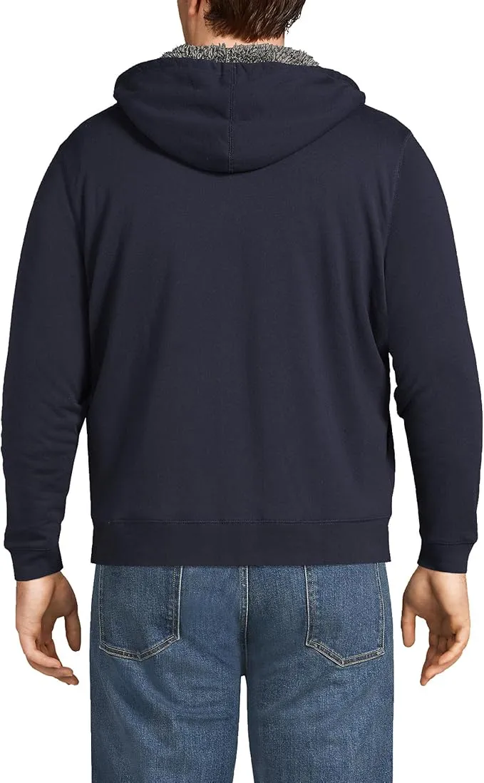 Lands' End Men's Serious Sweats Full Zip Sherpa Fleece Hoodie - Navy