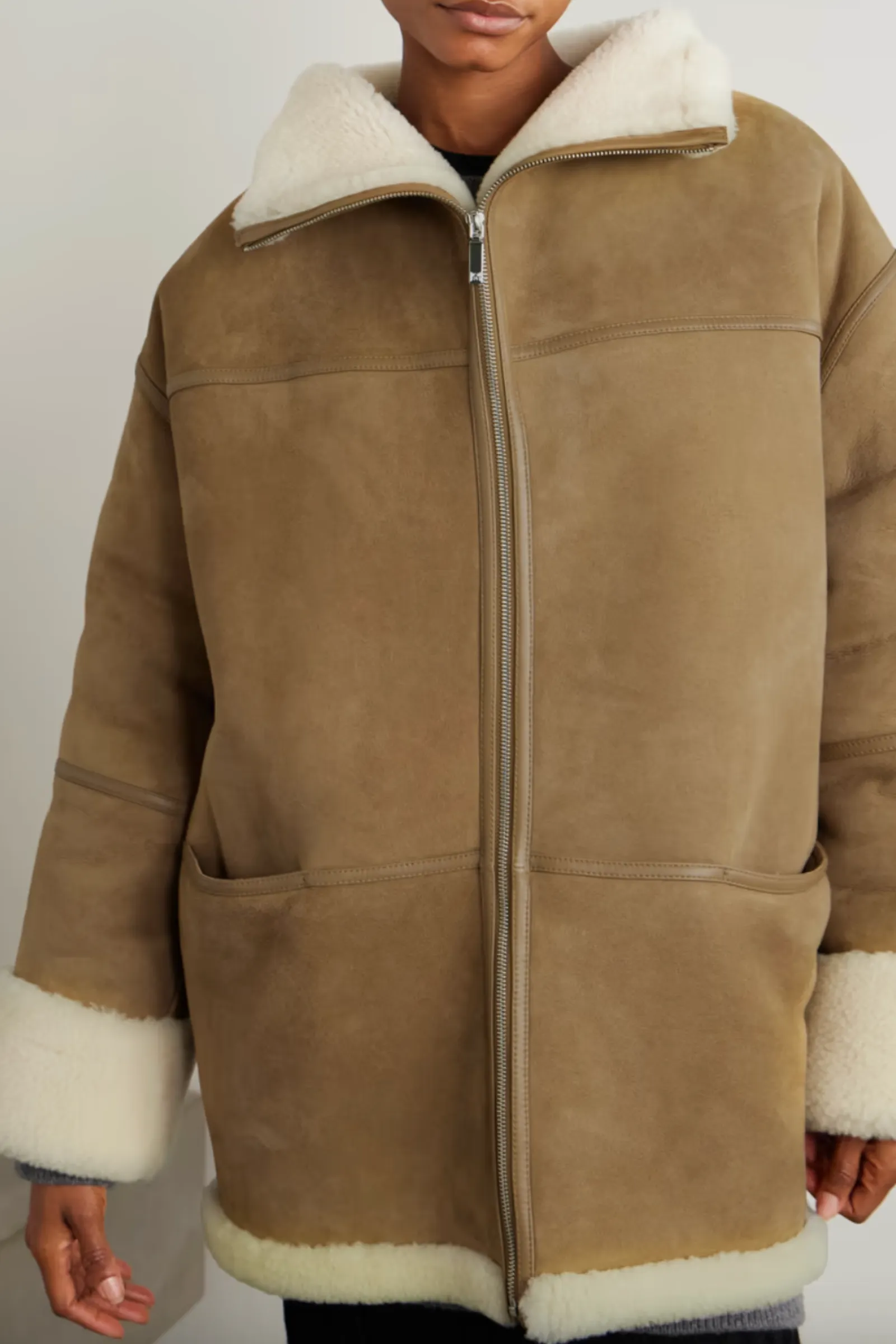 Leather-trimmed Shearling Jacket