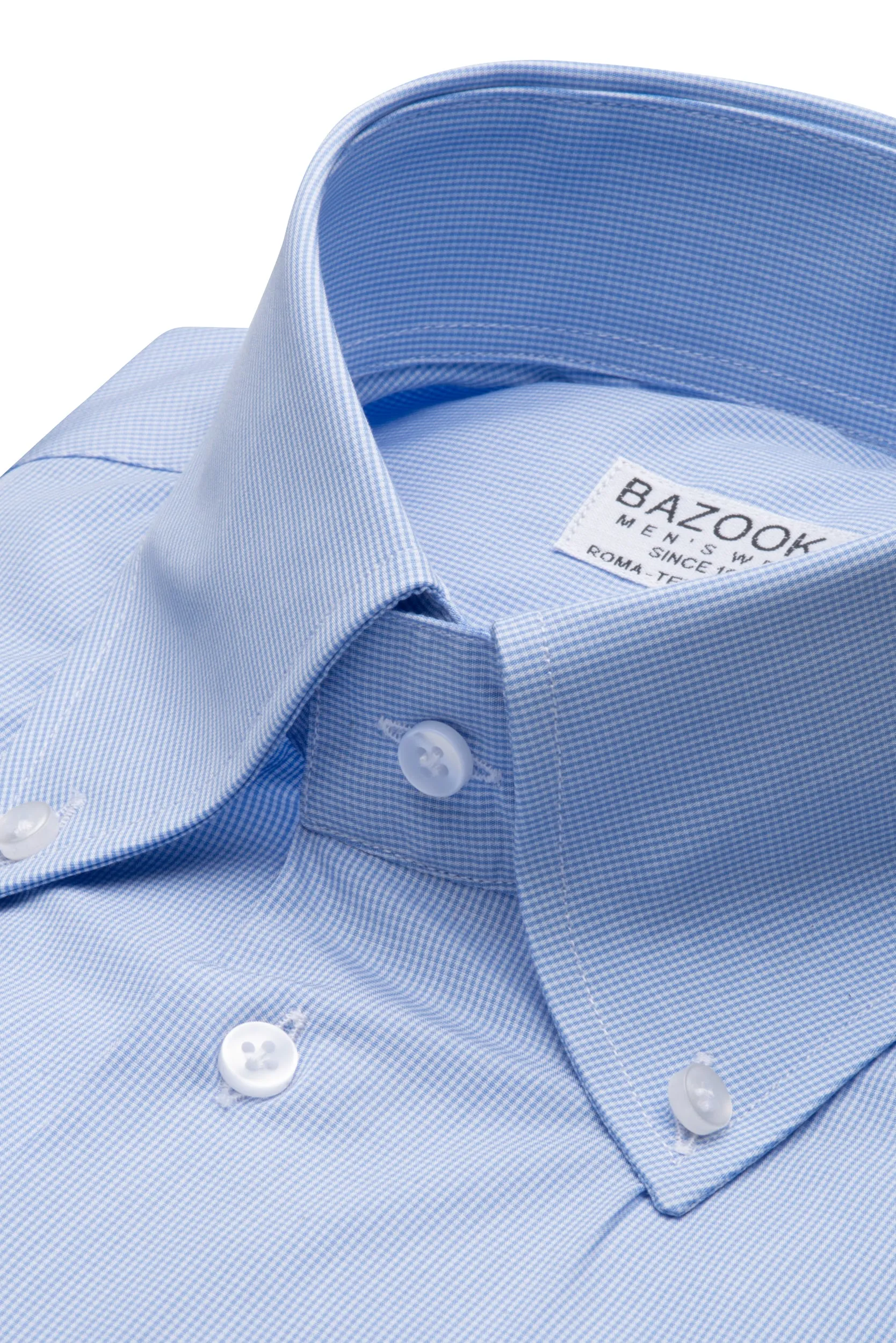 Light Blue Micro Checked Botton Down Shirt by Bazooka