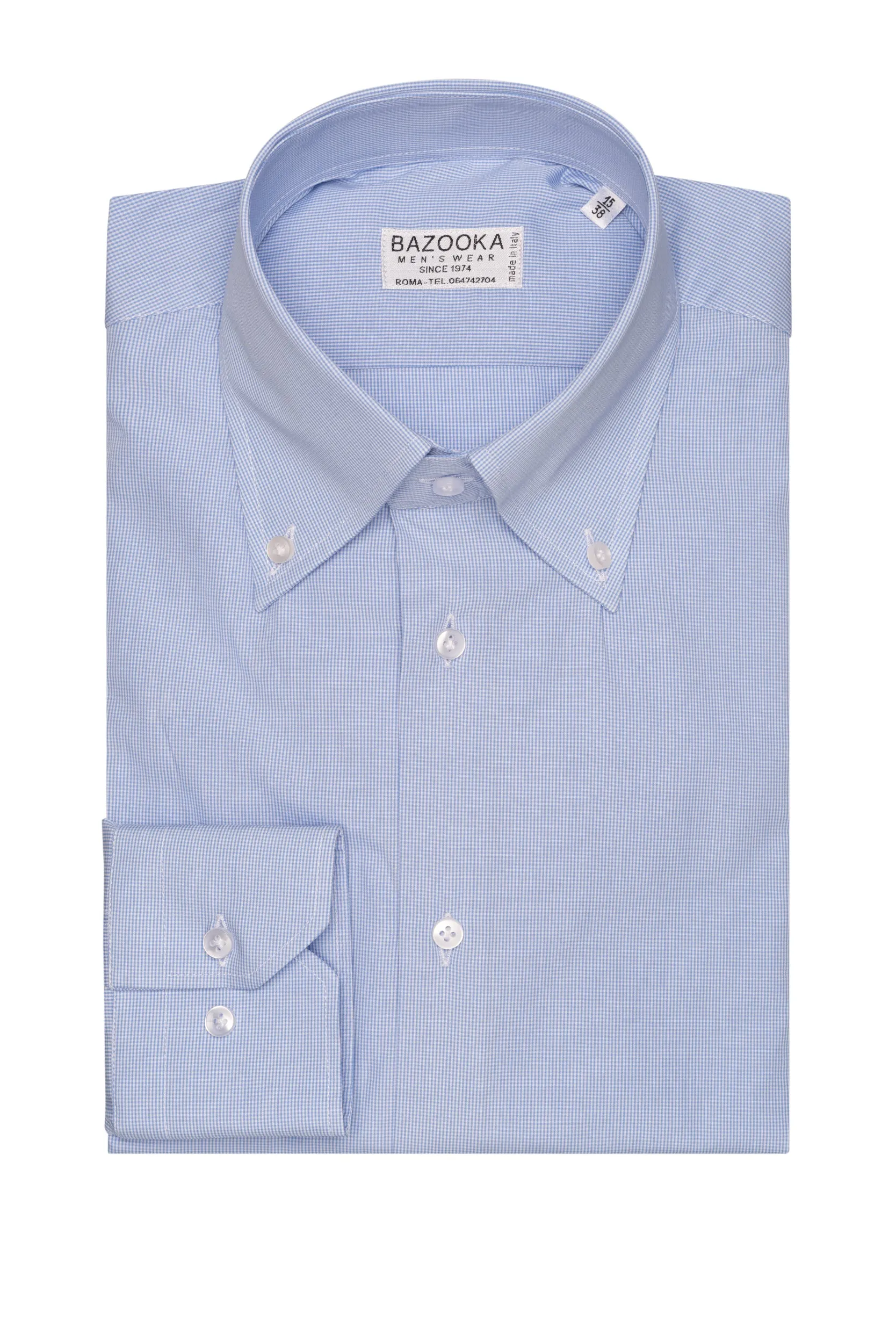 Light Blue Micro Checked Botton Down Shirt by Bazooka