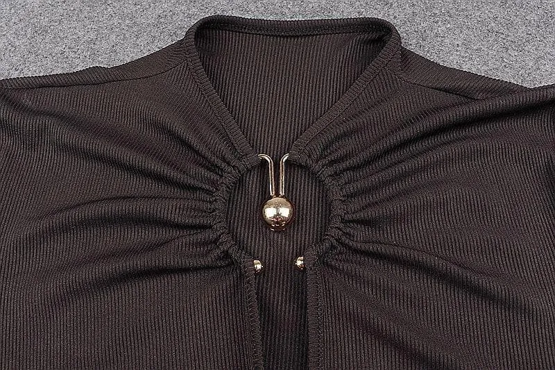 Long sleeve solid hollow out o ring button bodysuit