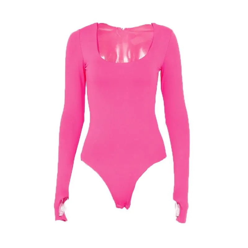 Long sleeve solid u neck bodysuit