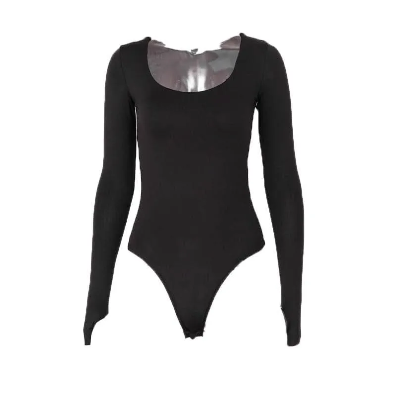 Long sleeve solid u neck bodysuit