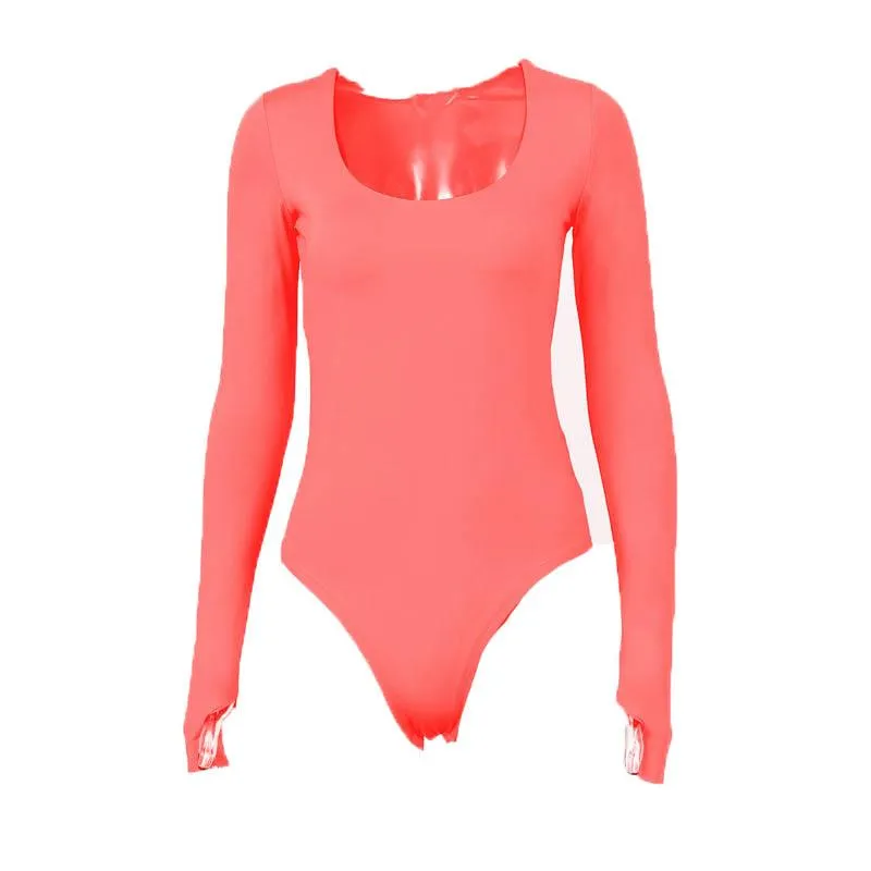 Long sleeve solid u neck bodysuit