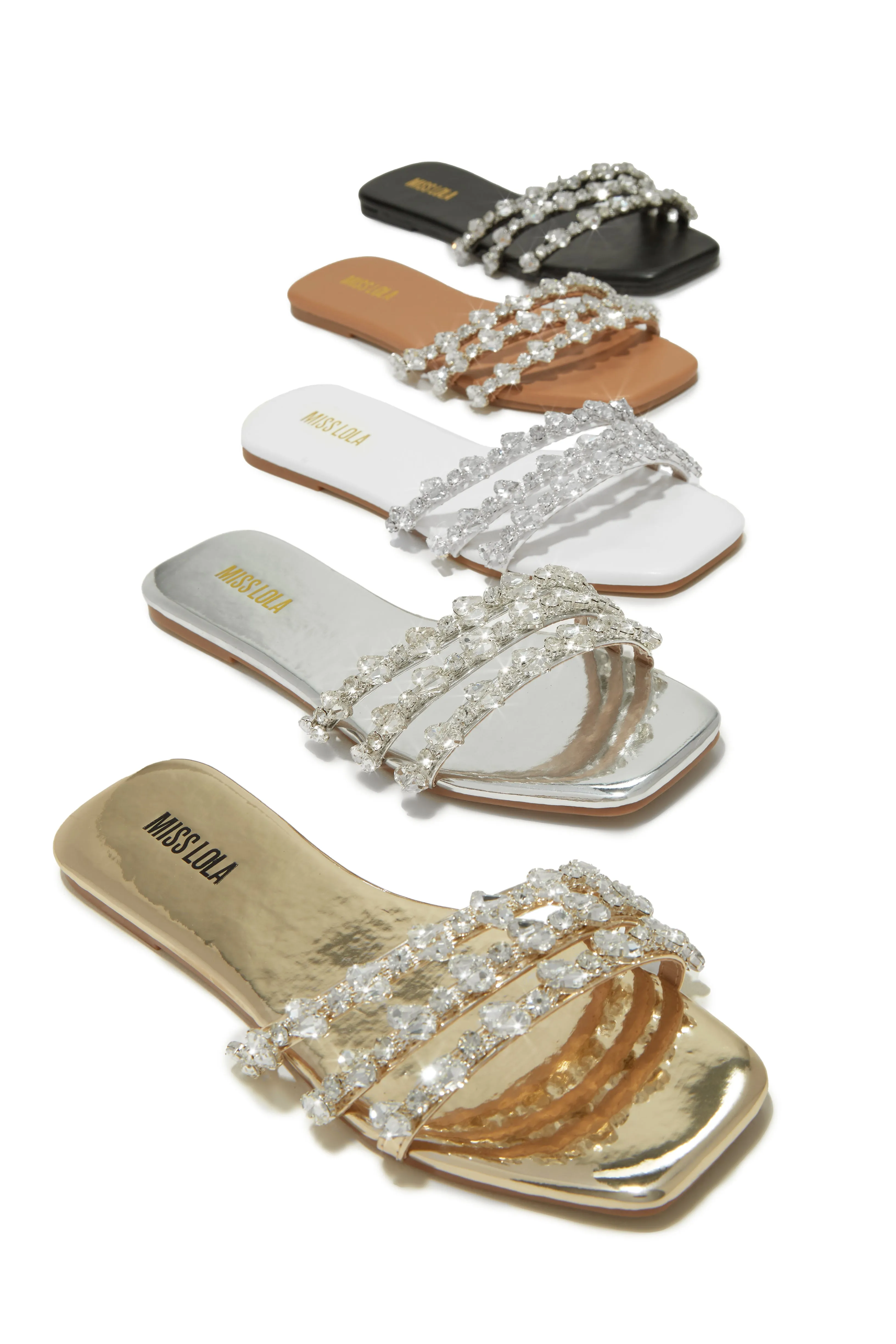 Luxury Trips Embellished Slip On Sandals - Silver