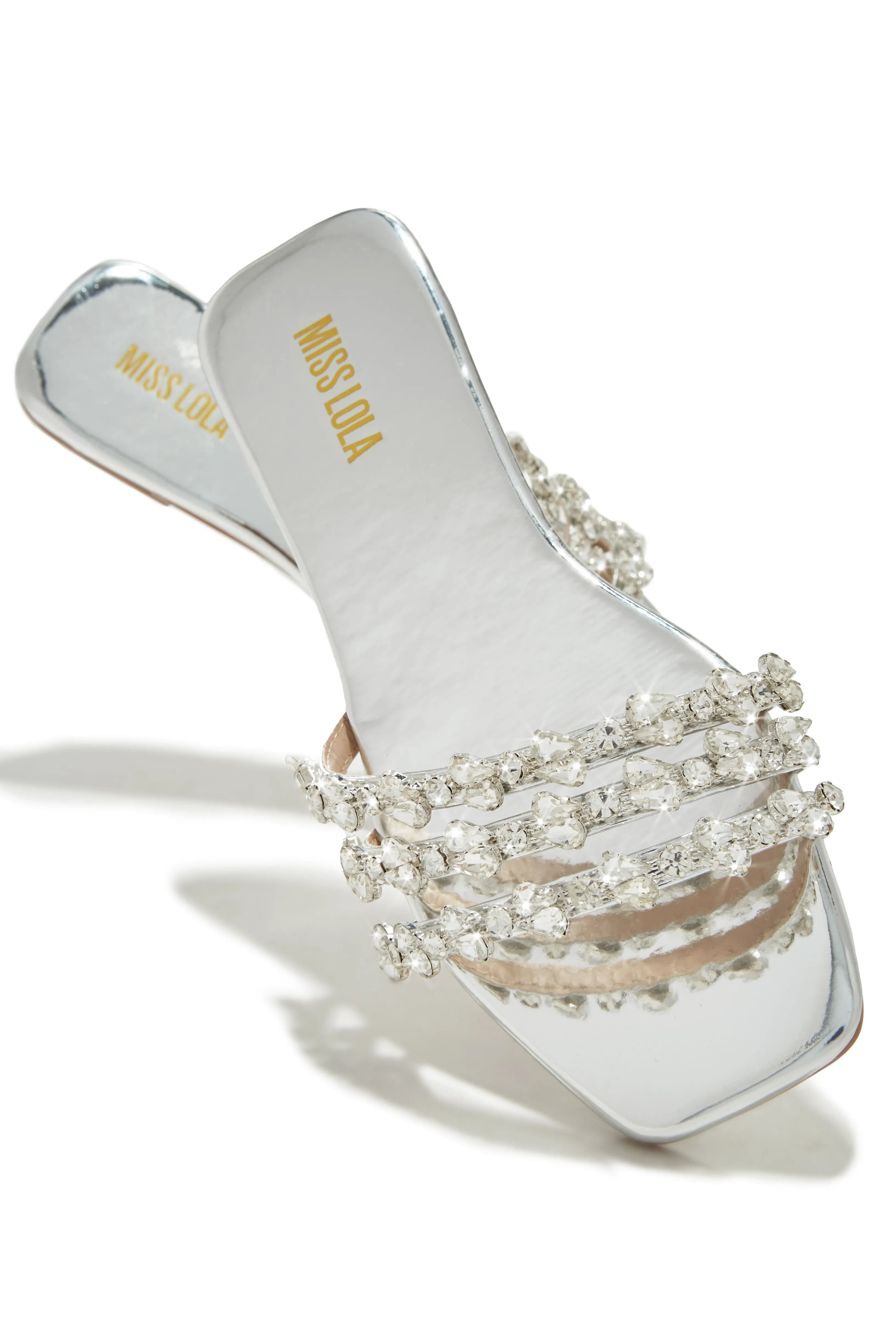 Luxury Trips Embellished Slip On Sandals - Silver