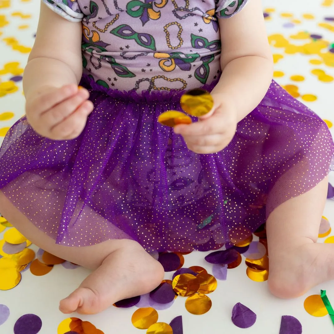 Mardi Gras Short Sleeve Tutu Bodysuit