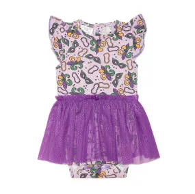 Mardi Gras Short Sleeve Tutu Bodysuit