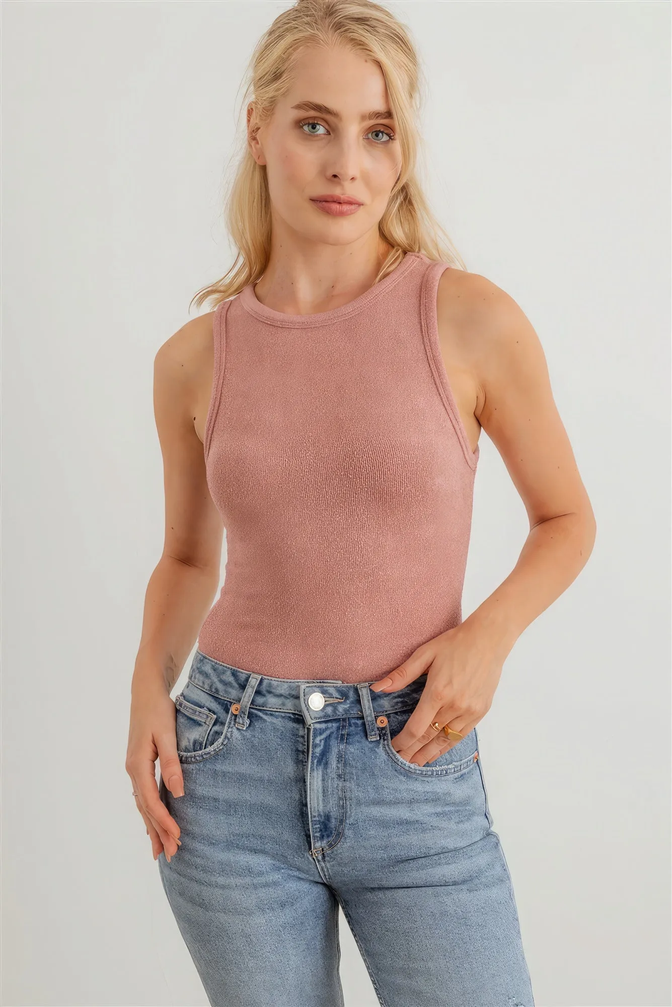 Mauve Knit Sleeveless Bodysuit