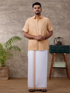 Men Matching Border Dhoti & Shirt Set Half Mustard C1