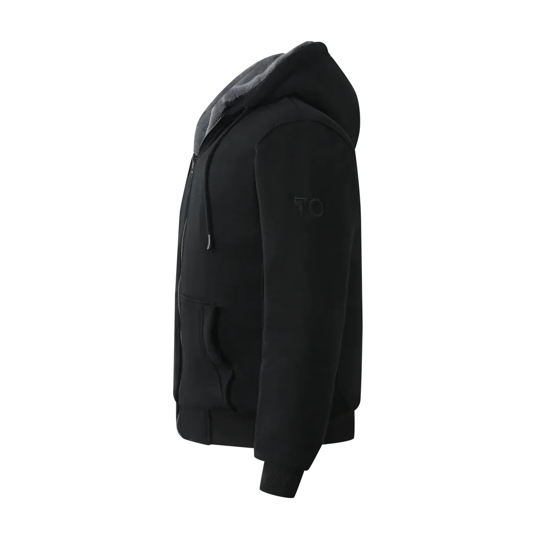 Men's Black Hoodie with Charcoal Removable Fur