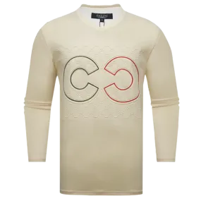 Men's Cream V-Neck Long Sleeves T-shirt Fashion Design