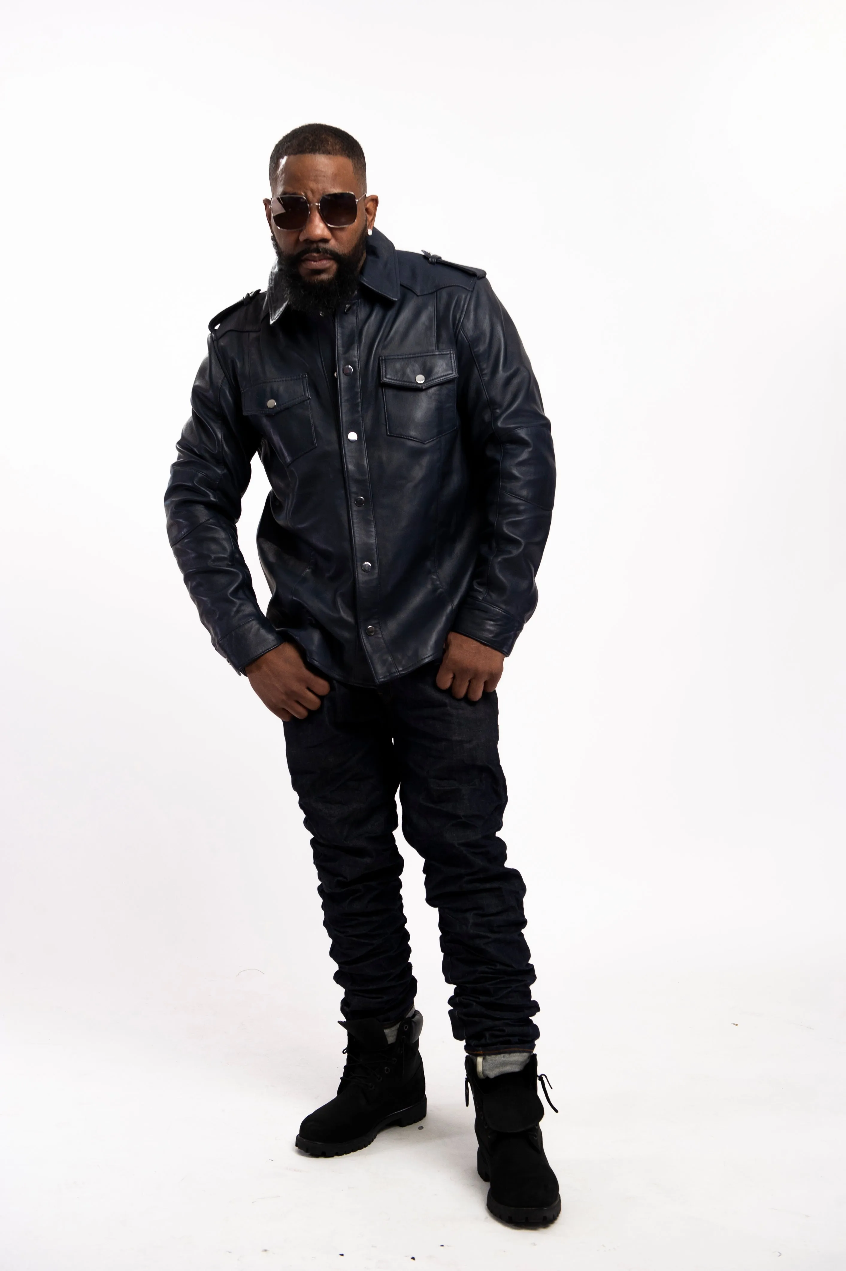 Men's James Leather Shirt [Navy Blue]