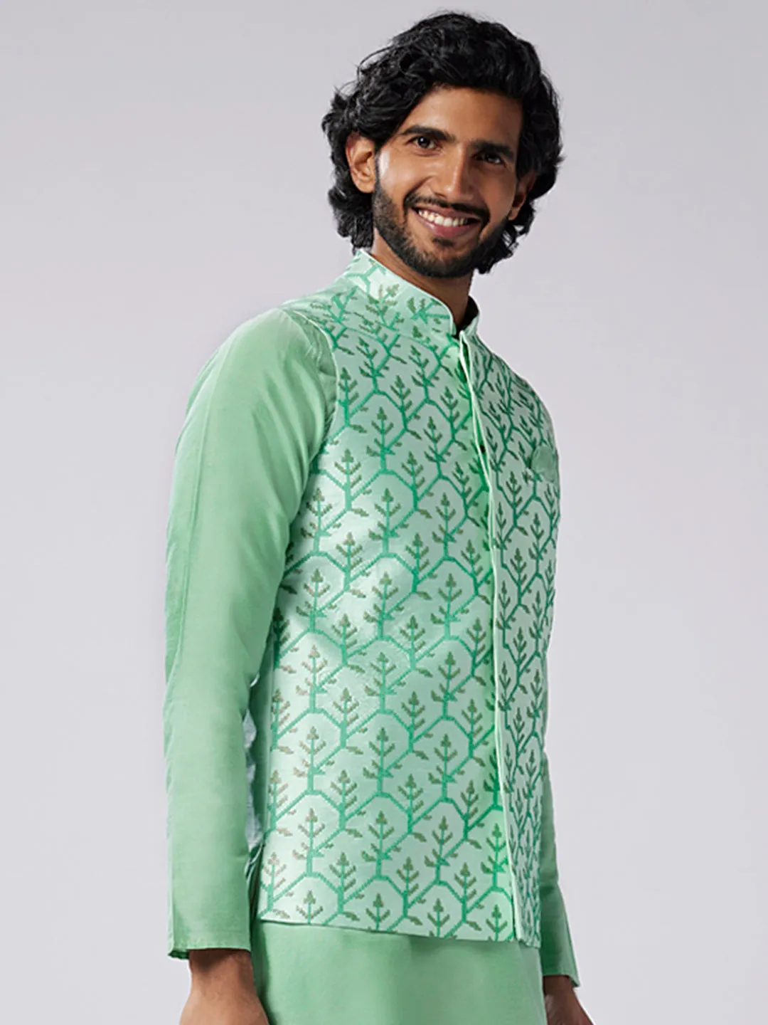 Men's Sea Green Nehru Jacket (Set of 1)