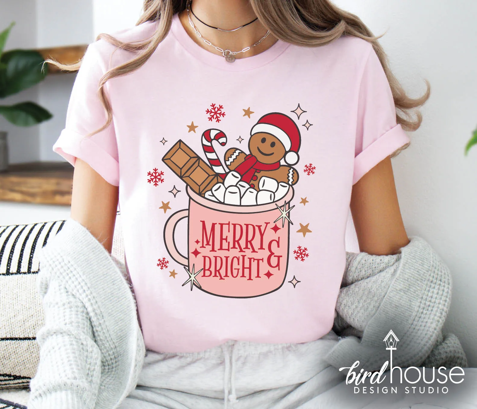 Merry & Bright Shirt Hot Cocoa Gingerbread Christmas