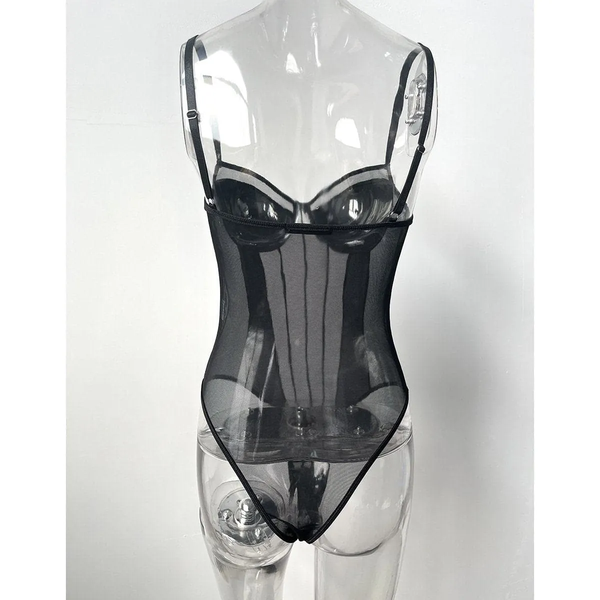 Mesh see through backless solid bodysuit