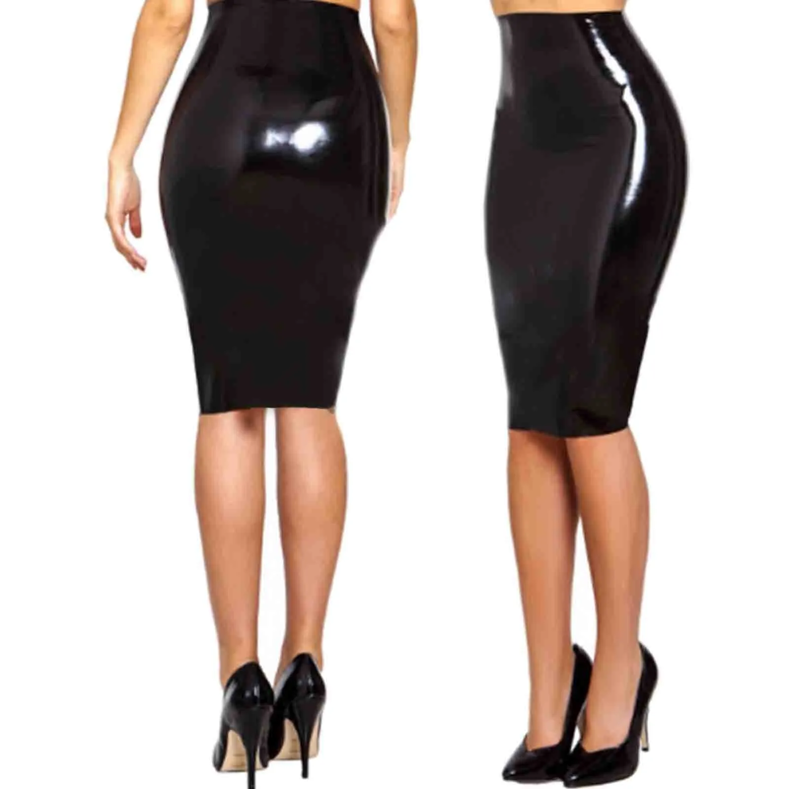 MONNIK Latex ladies Fashion high waist long skirt sexy Women's Rubber pencil Skirt  exotic custom made for fetish Catsuit Club wear