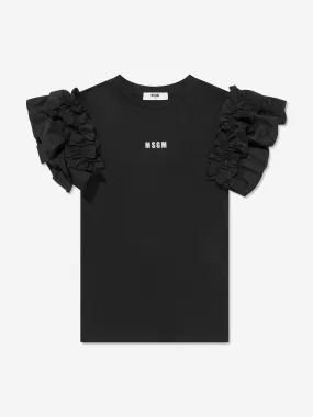 MSGM Girls Ruffle Sleeve T-Shirt Dress in Black