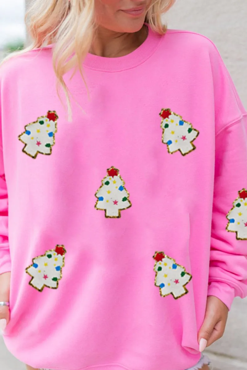 Multicolor Christmas Trees Pink Sweatshirt