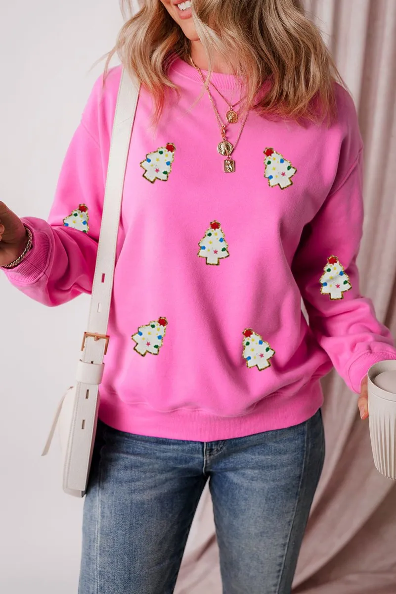 Multicolor Christmas Trees Pink Sweatshirt