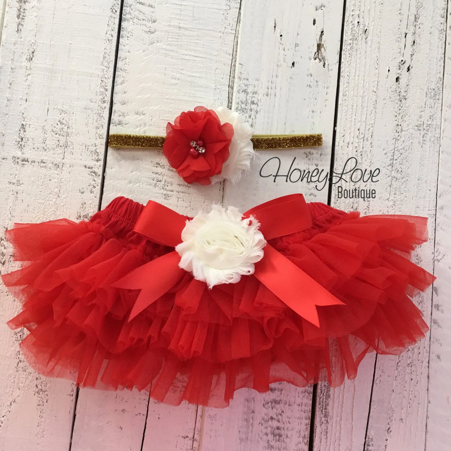 My 1st Christmas Outfit -  Gold/Silver -  Red, Ivory and Glitter - Embellished tutu skirt bloomers