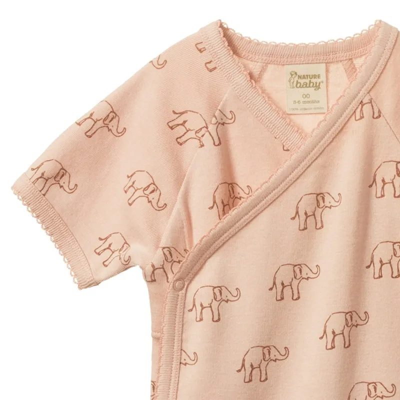 Nature Baby - Elephant Rose Dust Print - SS Kimono Bodysuit